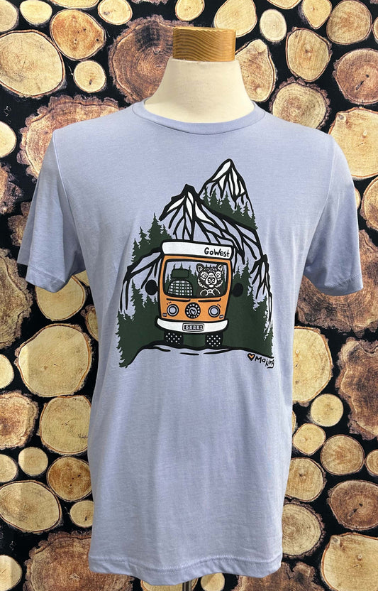 Hand drawn design which is hand silkscreened on sweatshop free apparel using water-based inks